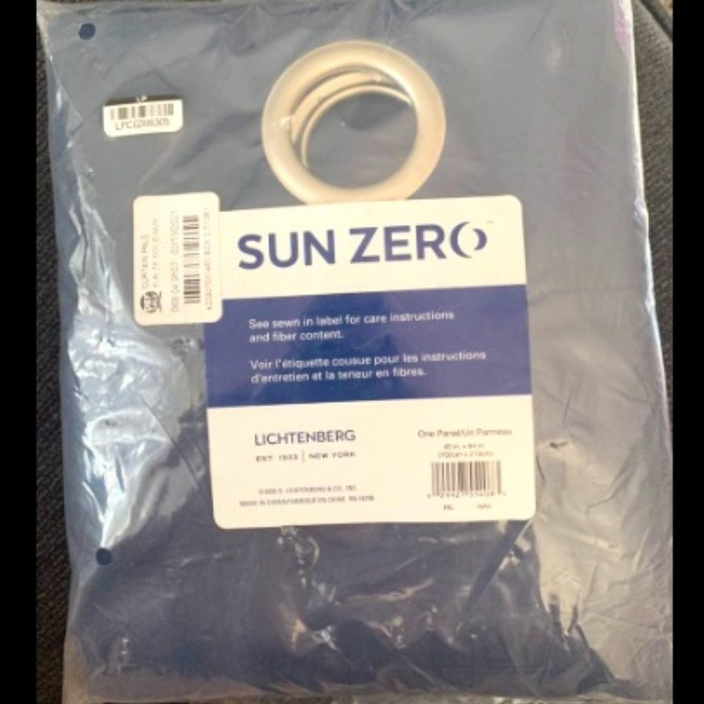 One Curtain Panel Sun Zero Navy Blue Brian Lichtenberg